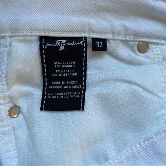 7 FOR ALL MANKIND Button Fly High Rise Raw Hem White Jeans 32 - Picture 7 of 8